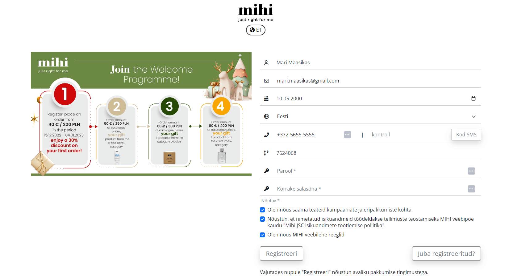 Mihi kliendiks registreerimine